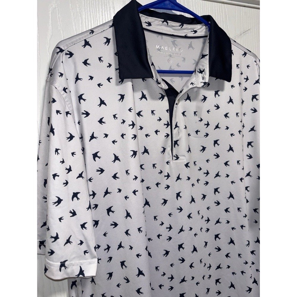 Maelreg Golf Performance Polo Shirt Mens Sz XL Short Sleeve Birds All Over Print